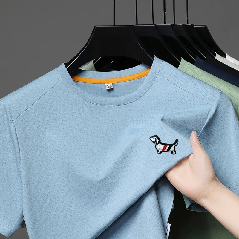 Luxury Quality Men's O-Neck Short Sleeve T-Shirt New Arrival Dog Print Ice Silk Cool Half Sleeve Summer Commute Fashion Menswear