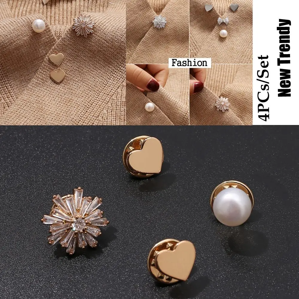 Color Rhinestone Decorative Brooch Charm Accessories Heart Brooch Cardigan Pin Anti-Exposure Neckline Buckle Pearl Brooch