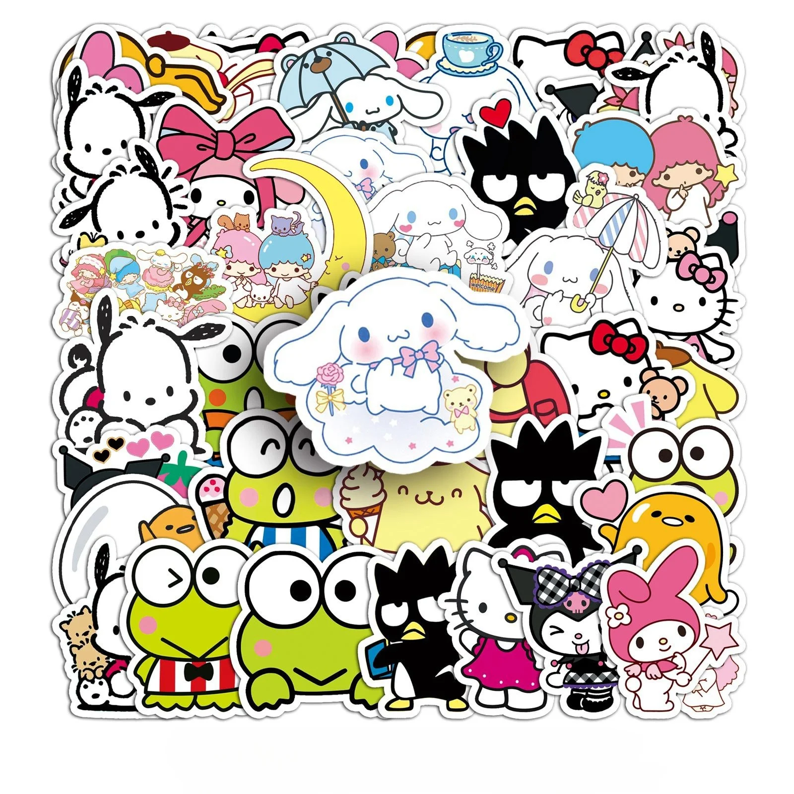 

51pcs Sanrio Mix Up Cartoon Stickers Cinnamoroll Pochacco Kuromi Hello Kitty Car Travel Luggage Decoration Waterproof Sticker