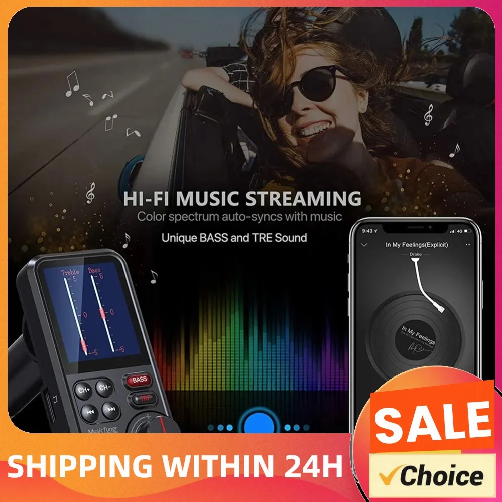 1.8 Inch Car Wireless USB Fast Charger Bluetooth-Compatible FM Transmitter Modulator QC3.0 Charging Treble Bass Sound MP3 Player