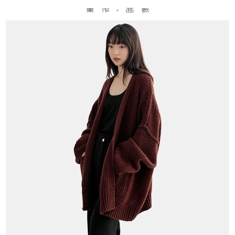 

Celebrity Style~100% Wool Knitted Cardigan Oversize Lazy Style Relaxed Sweater Jacket for Women Autumn and Winter Wear Without Buttons