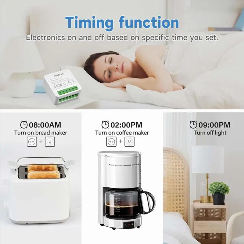 Aubess TUYA WiFi Mini Smart Switch 1/2/3/4 Gang Smart Life APP Wireless Remote Control Voice Control work with Alexa Google
