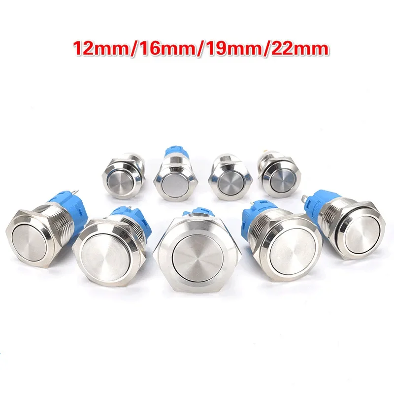 12mm 16mm 19mm 22mm Panel Hole Metal Button Switch Power Push Button Flat/High Head Momentary/Locking Soldering NO