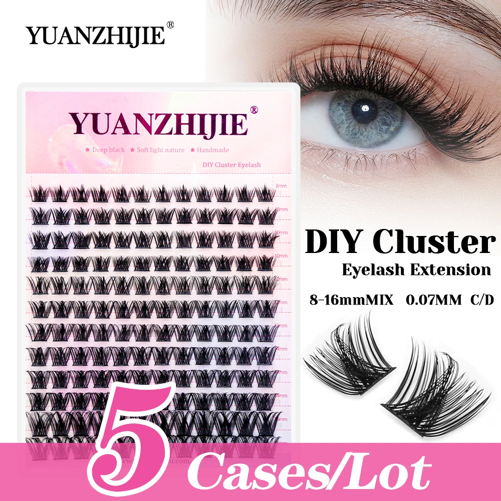 

New Style 5cases/lot YUANZHIJIE 0.07mm Thickness Korean PBT Fiber DIY Clusters Eyelash 100% Handmade Segmented Hybrid Lash Trays