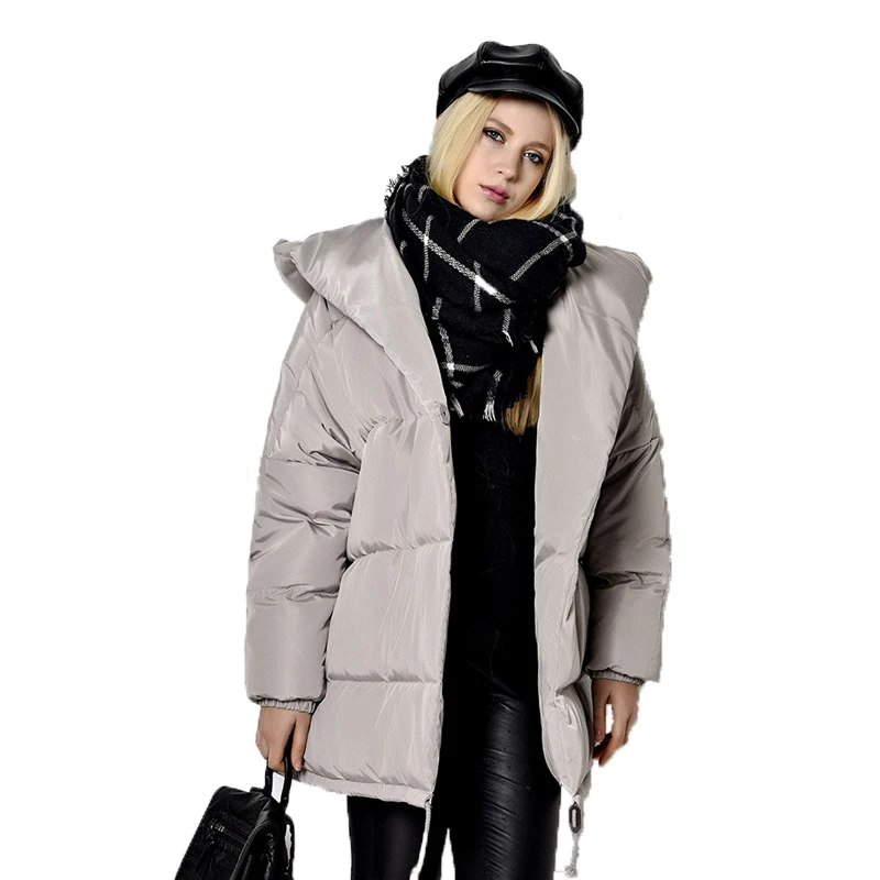 FTLZZ Winter Women Jackets 90% White Duck Down Parkas Loose Hooded Coats Medium Long Warm Casual Pink Snow Outwear