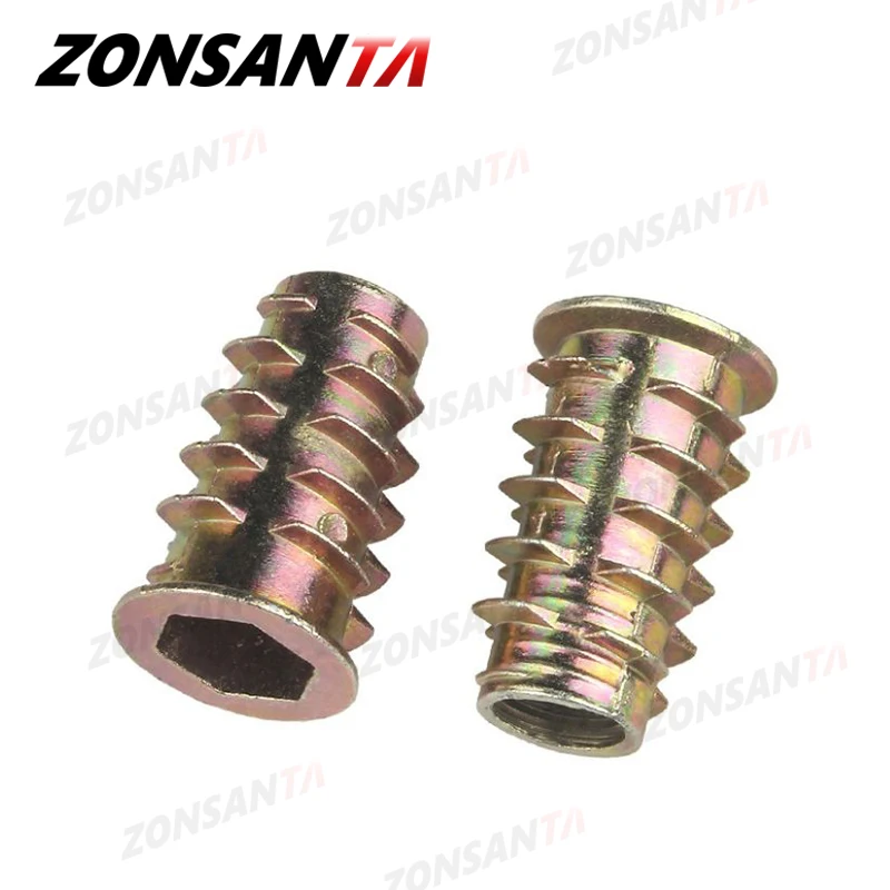 Filetage en alliage de zinc pour insert en bois, tête d'entraînement hexagonale à bride, meubles, kg, M5, M6, M8, M10, 10 pièces par lot