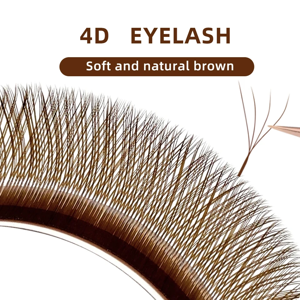 AGUUD สีน้ําตาล 4DW YY รูปร่างขนตา Lashes Soft เคล็ดลับคู่อัตโนมัติดอก Premade แฟน YY/3D แต่ละขนตา