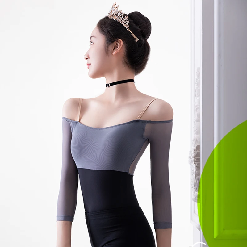 الكبار المرأة السوداء الدانتيل الباليه ثياب طويلة الأكمام الجمباز الجوي اليوغا ممارسة داخلية النايلون Dancewear لممارسة #1