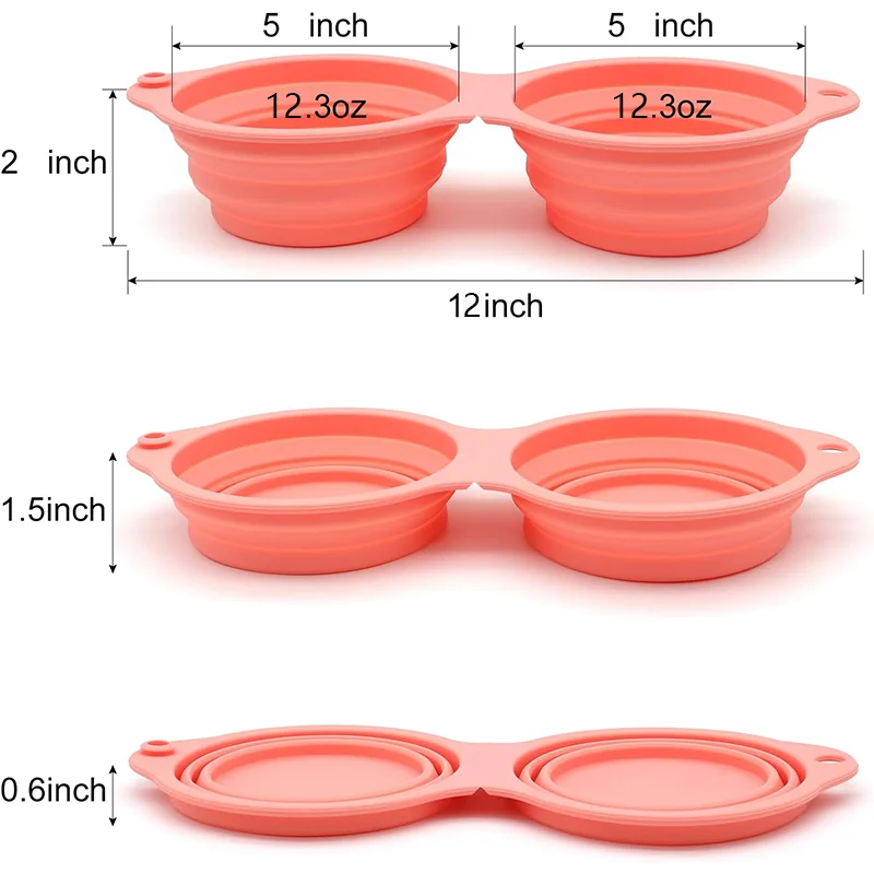 Collapsible Dog Bowls Integrated Molding Dog Double Bowl Foldable Pet Food Water Bowl Cat Feeder Dish for Walking Hiking Camping