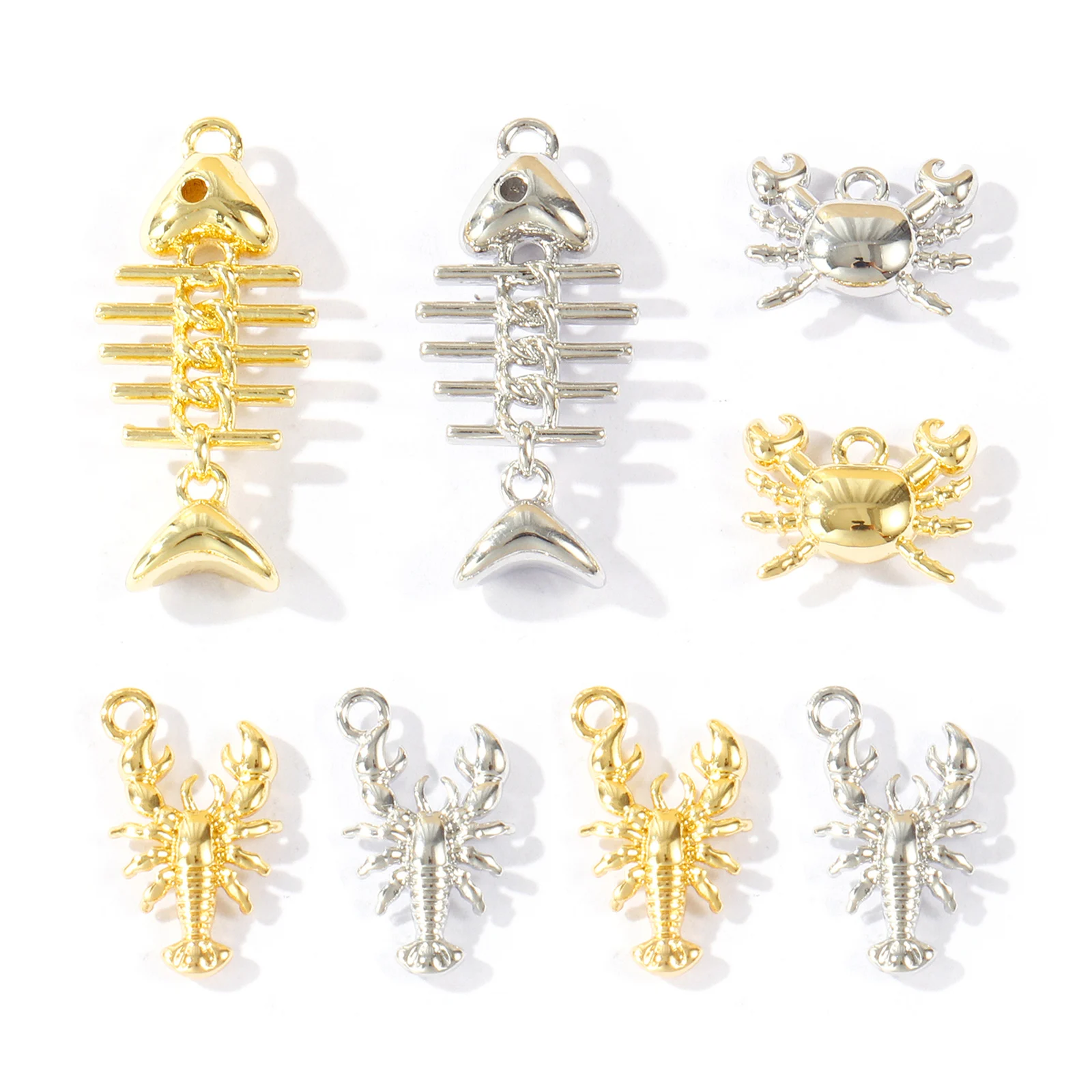 2pcs Brass Charms Multicolor Ocean Fish Lobster Crab Animal Pendants DIY Necklace Bracelet For Women Party Jewelry Gift Findings