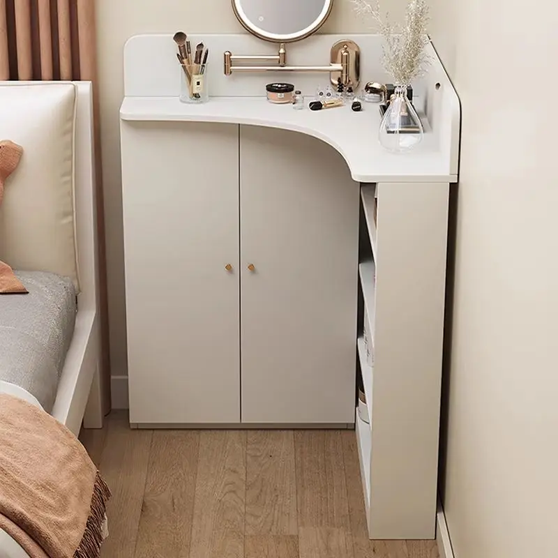 *Mini Modern Corner Dressing Table Simple Storage Integrated Triangle Wall Makeup for Small Bedroom