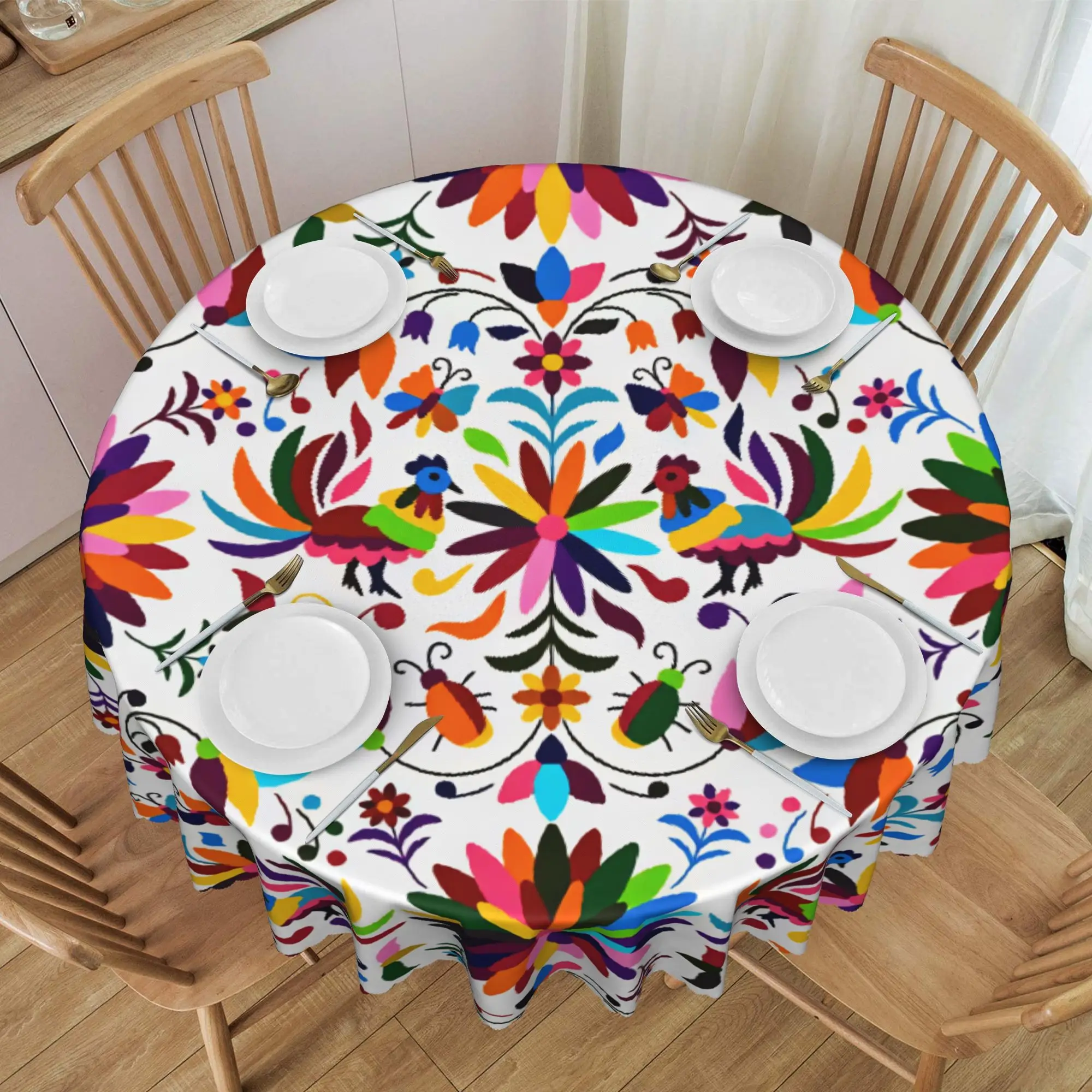 Nappe ronde imperméable à motif animalier Otomi, fleurs mexicaines, pour fête, 70 pouces