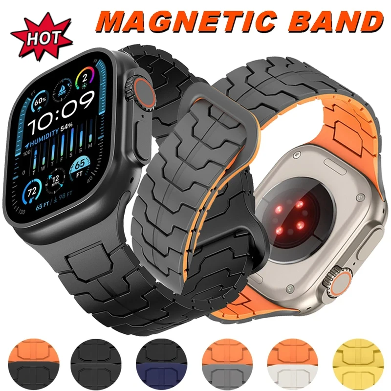 

Magnetic Silicone Strap For Apple Watch Ultra 2 49mm Band Series 10 9 8 7 46mm 45mm High-end Bracelet Wristband iWatch 6 5 SE 44