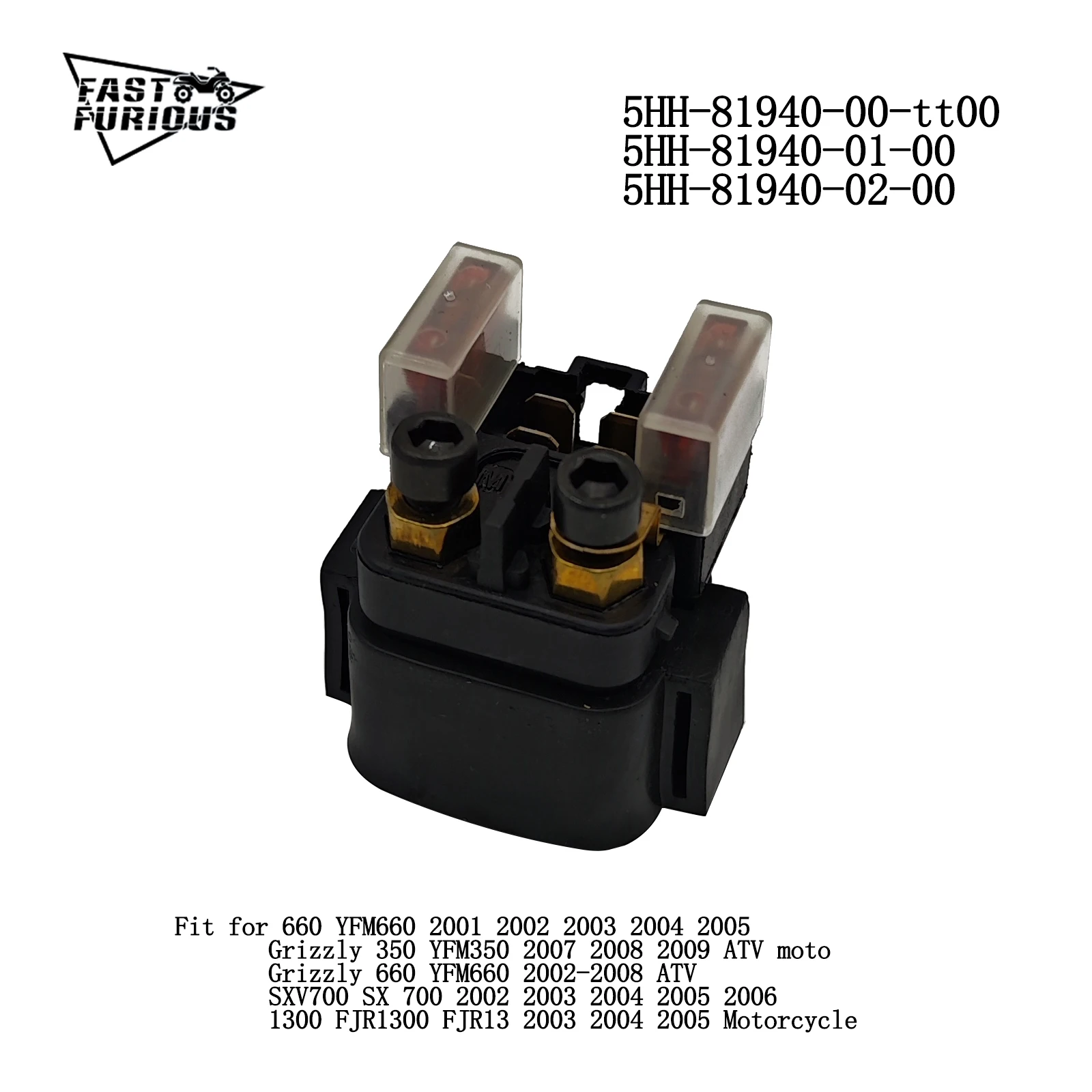 Universal Starter Relay Solenoid, 5HH-81940-00-00 Replacement, Compatible with Yama*ha YFM660 YFM350 FJR1300 SXV700 and More