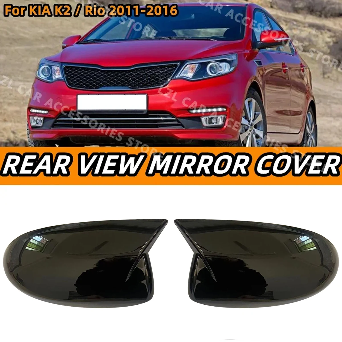 Pair Horn Side Wing Mirror Cover Caps For Kia K2 Rio 2011-2016 Rearview Mirror Cover Shell Case Trim Add on Car Accessories