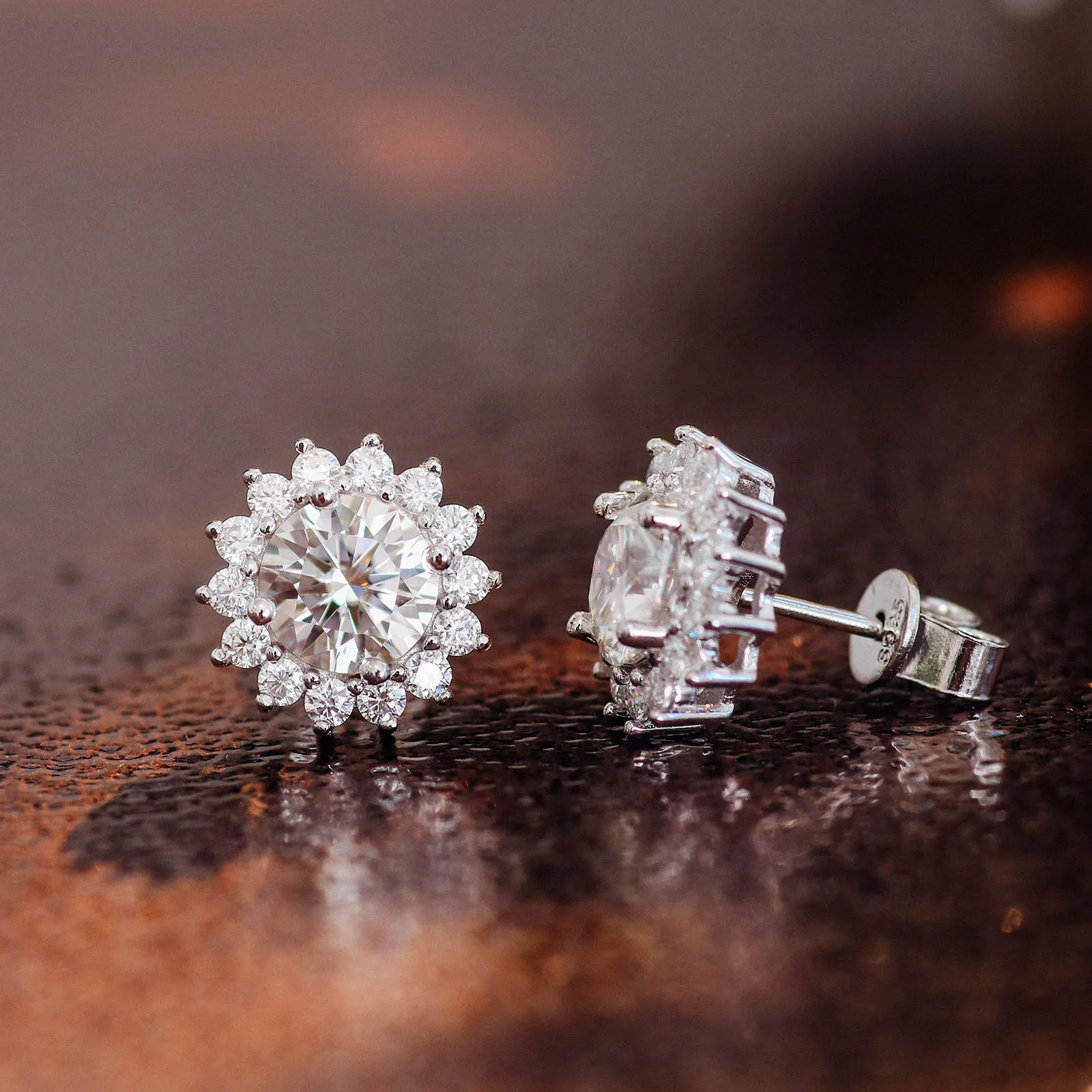 

Ship in 3-day stud earring vvs moissanite diamond 2ctw center sunflower for women ear studs 925 sterling silver