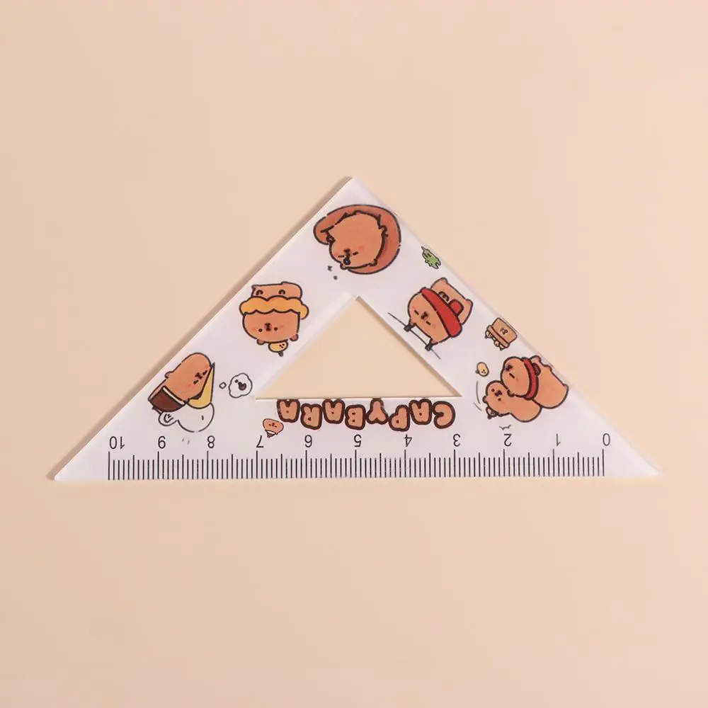 Creative Ruler Four-piece Set Cute Stationery Triangle Protractor Set Acrylic Cartoon Capybara Pattern Ruler Set Children