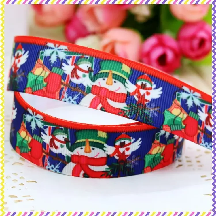 DHK 7/8'' 5yards christmas printed grosgrain ribbon headwear hair bow diy party decoration OEM Wholesale 22mm E828