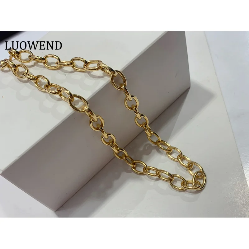 LUOWEND 100% 18K Yellow Gold Necklace Fashion Handmade Circle Design Party Necklace for Women High Wedding Jewelry