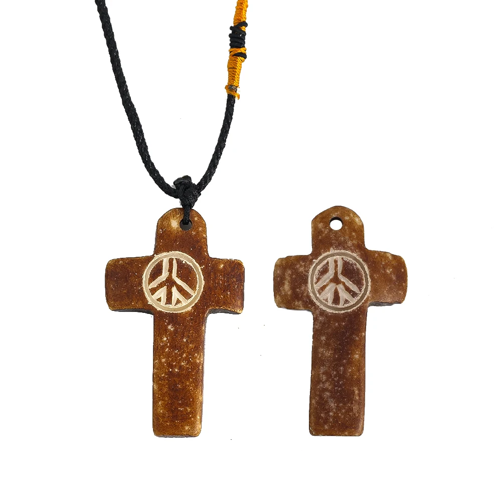 Natürliche Rindfleisch Knochen Kreuz Anhänger Halskette Frieden Symbol Glück Amulett Charms Seil Kette glück verheißen den Schmuck Geschenk für Frauen Männer – Detail 1