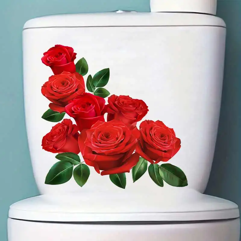 Passionate Rose Wall Sticker Bathroom Toilet Decor  Living Room Cabinet Home Decoration Self Adhesive Waterproof Decals S936