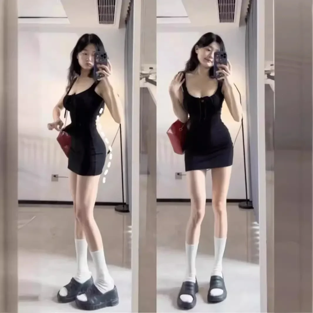 

Elegant French Vintage Mini Dress Neck Hanging Short Skirt Hollow Out Bodycon Backless Dress Sleeveless Summer Dress