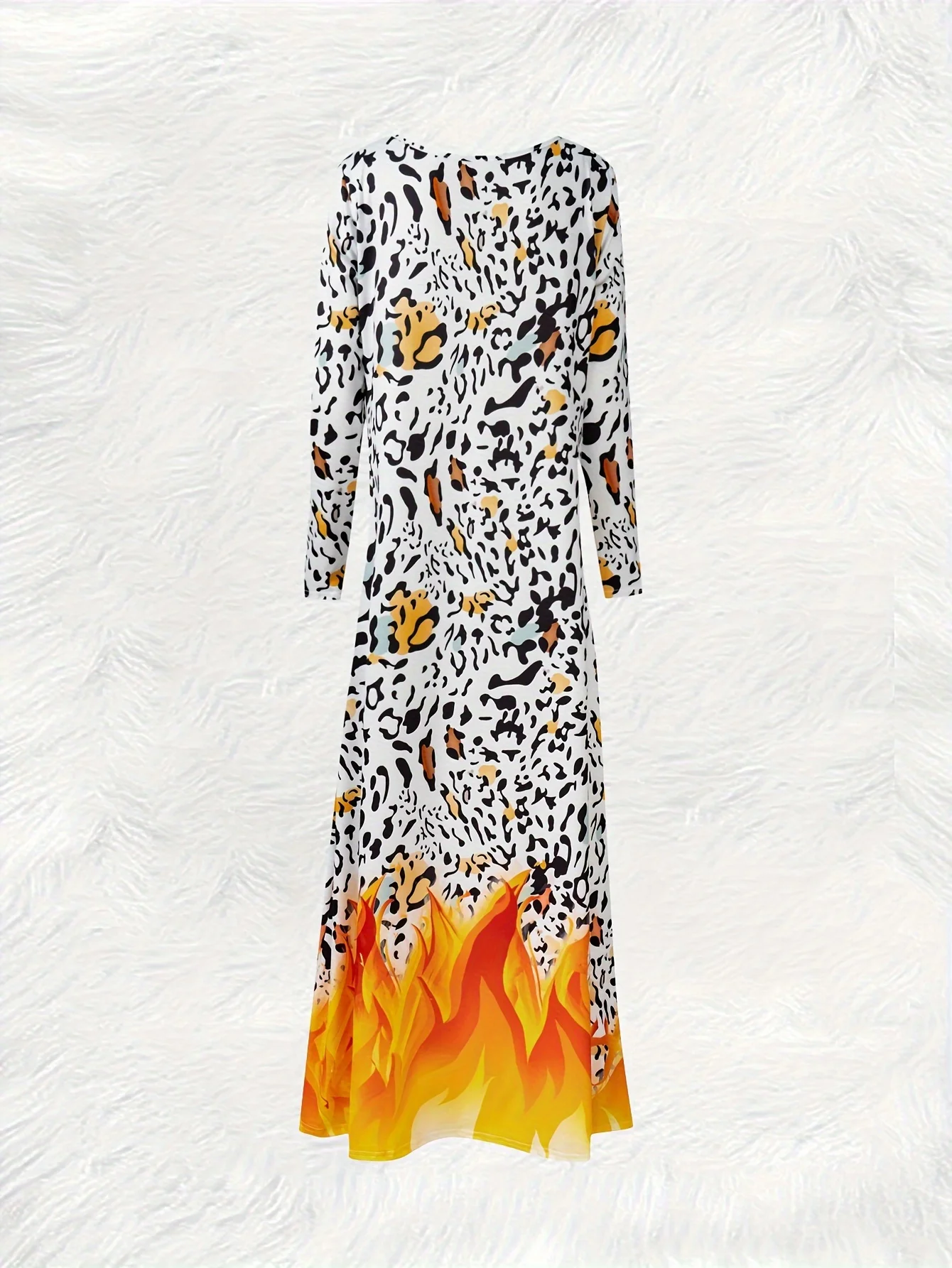 Printed Design Leisure style leopard print flame pattern long sleeved dress