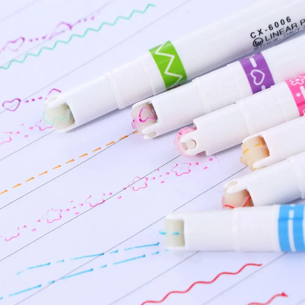 Colored Pens Stationery School Supplies Note Fine Point Pen Fine Tip Markers Curve Line Highlighter Pen Curve Line Marker