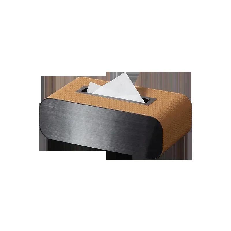 Modern simple leather metal tissue box pumping carton creative coffee table decorative ornament