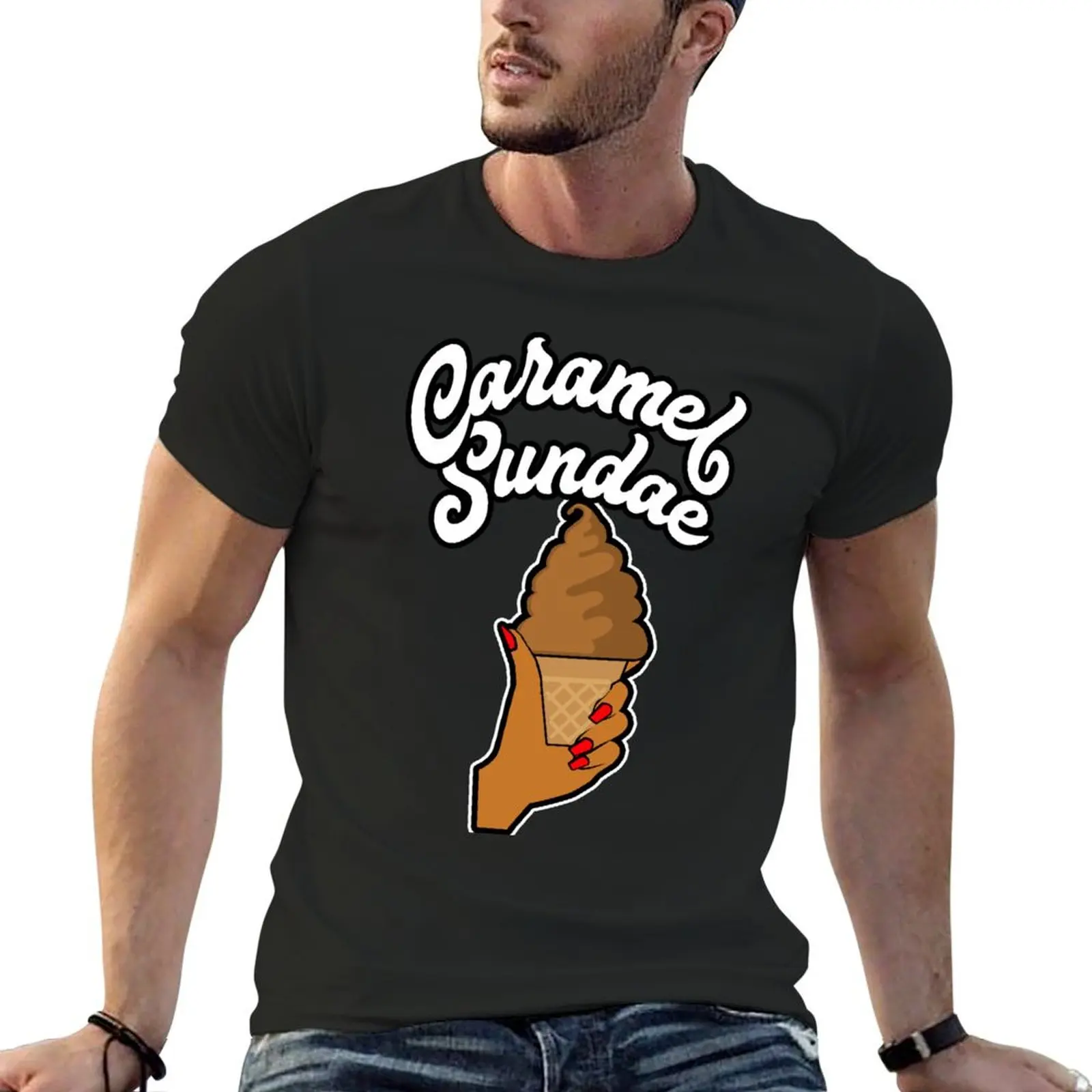 Ice Cream Girl Caramel Sundae T-shirt tops blacks mens graphic t-shirts