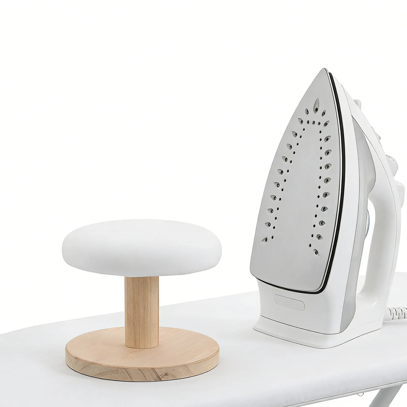 Mini Round Ironing Board for Sewing - Premium Solid Wood Base Tabletop Ironing Pad for Collars Ties Curved Seams Dorm Home Use
