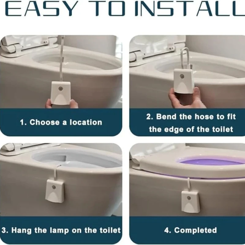 Motion Sensor Light for Toilet Bowl, LED Backlight, Rechargeable Dimming Lamp, Smart Night Lights, Bathroom WC, 108 Colors