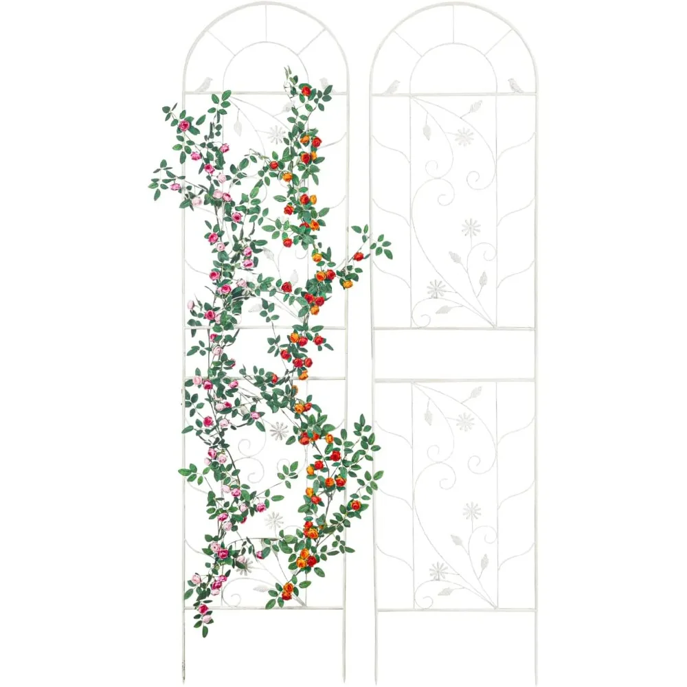 

White Decorative Retro Style Metal Trellises, Set of 2, for Climbing Plants, 20 Wide x 82.5 Tall