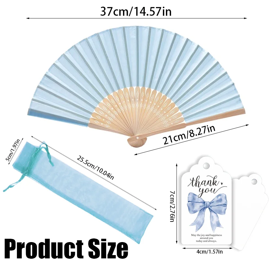 30pcs Foldable Handheld Paper Fans with Bamboo Frame, Ribbon Bag & Label Included, for Wedding Bridal Shower, Festival XJM