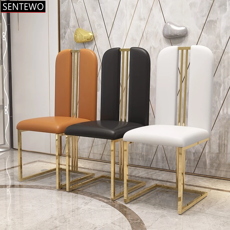 Italian Luxury Dining Chairs Gold Frame Leather Velvet 4 Chair Chaises Salle Manger Silla Escritorio Comedor Kitchen Furniture