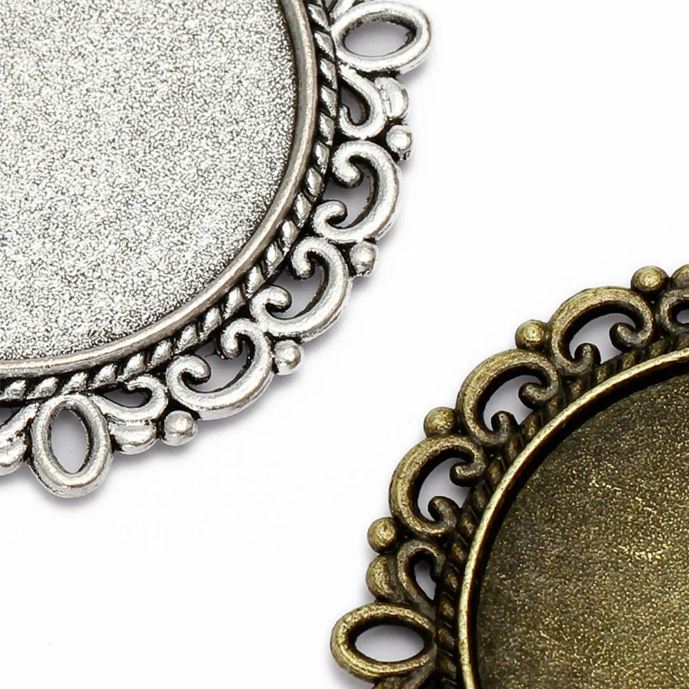 10 Pieces Double-sided Inner Size 25mm Base Pendant Setting Cabochon Metal Lace Hollow-out Base for DIY Photo Jewelry Making