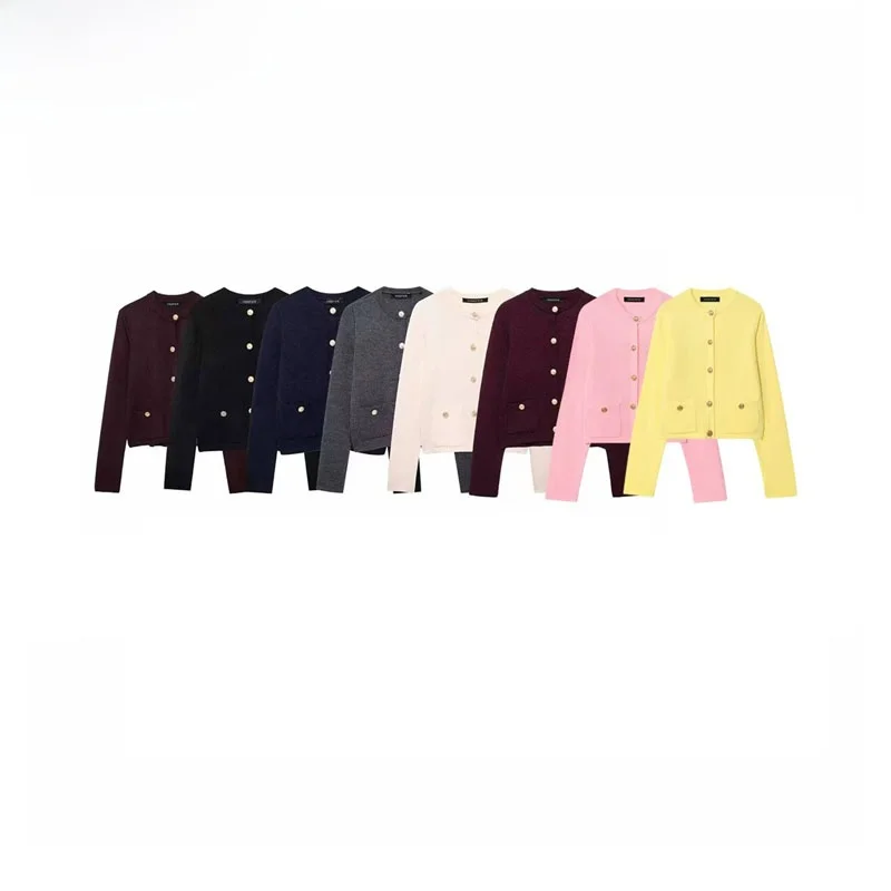 

Faionable Golden Button Knitted Jaet Simple Sle Polyester Fiber Long Sve Warm Outerwear for Women Autumn New Arrival
