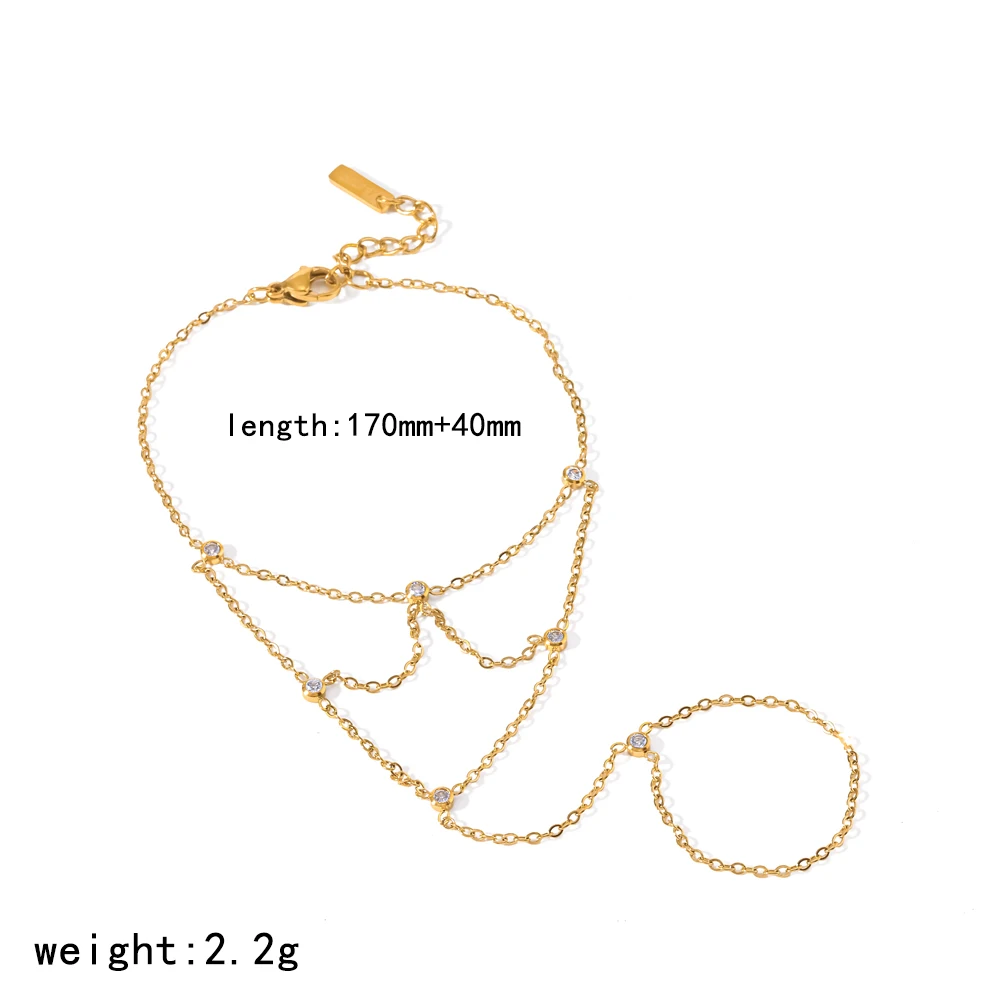 Modisches Design Wasserdichtes 18k Vergoldetes Edelstahl-Zirkon-Fingerarmband Stilvolle Handrücken-Kette Schmuck – Detail 7