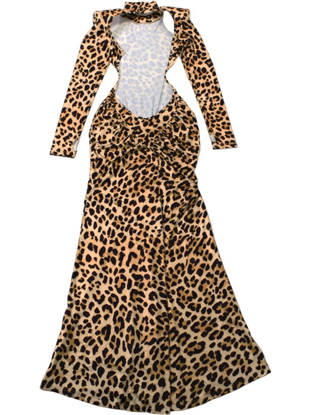 SsTss Women Elegant Leopard Print Maxi Dress 2025 New Fashion Turtleneck Long Sleeve Slim Ruched Bodycon Birthday Party Dresses