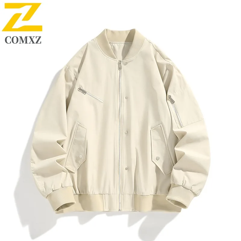 

COMXZ 2025 Мужская куртка больших размеров с бейсбольным воротником, весна-осень, американская винтажная повседневная функциональная модная легкая верхняя одежда