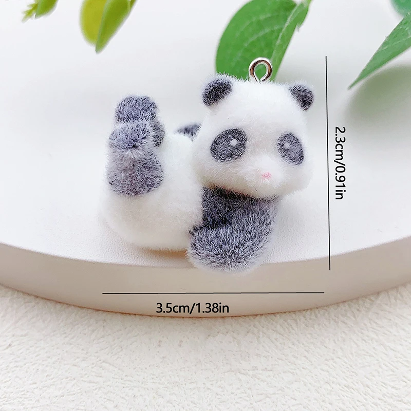 LLavero de Panda flocado 3D, llavero de Animal de peluche de dibujos animados, colgante de bolsa, llavero de coche, encanto de auriculares, adorno de joyería DIY, accesorio