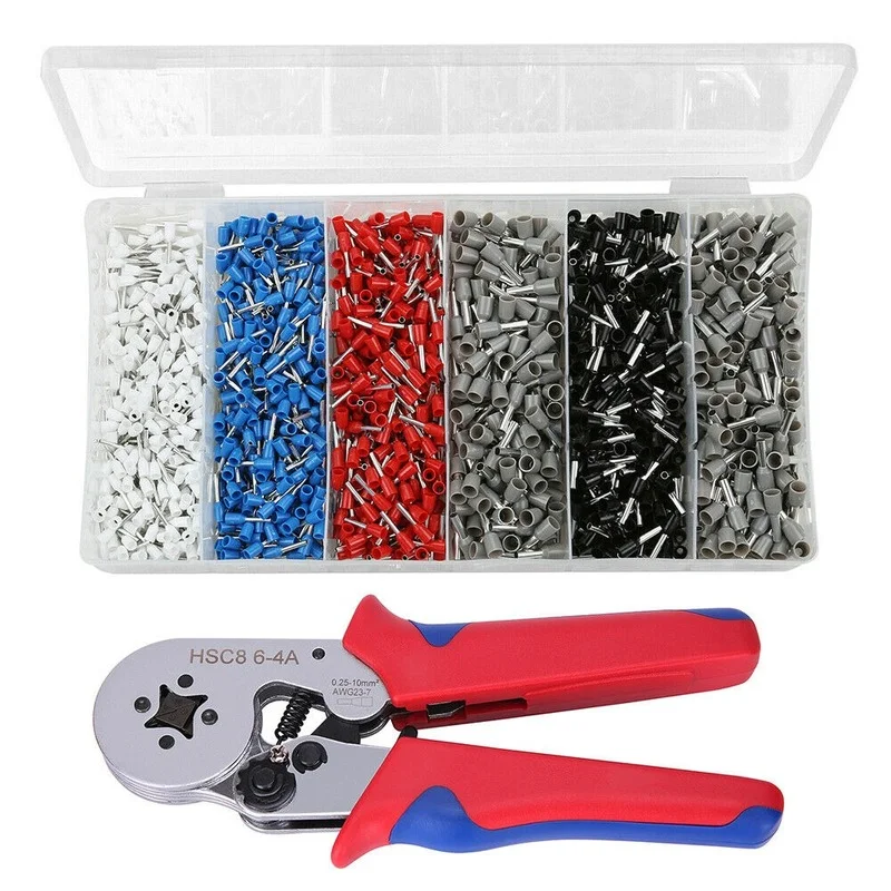 

1500pcs Tube Terminal Insulated Terminal+ 1PCS Pliers HSC8 6-4 Crimping Tool 0.25-10mm² Wire Connector Electrical Tube Terminals