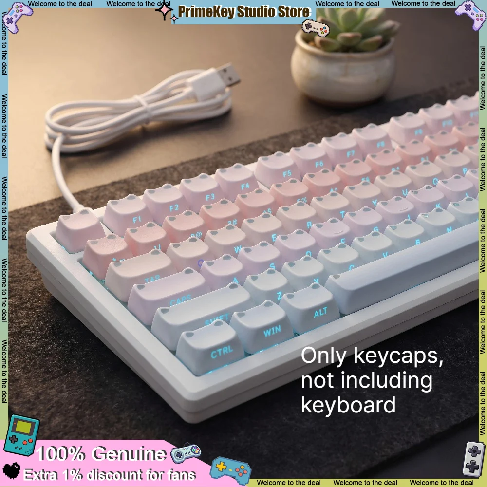 MAO Cat Head Theme Keycaps Set 113keys PBT Sublimation Transmission MAO Profile Keycaps for Mechanical Keyboard Accessories Gift