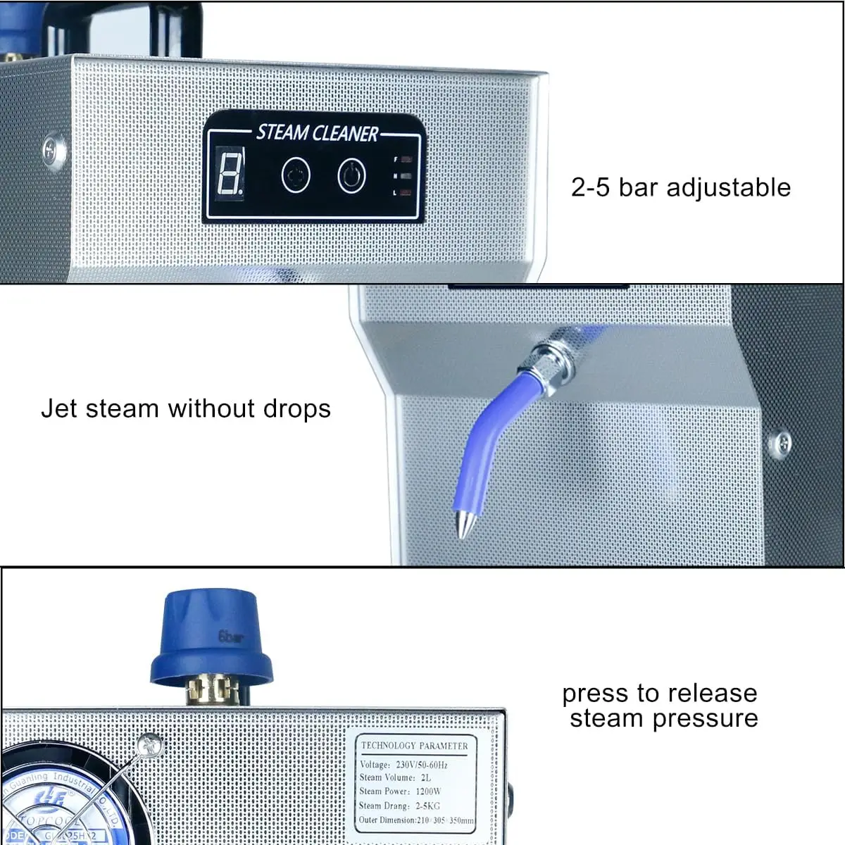 ステンレス鋼のプロのスチームクリーナー,シルバーとゴールドのジュエリークリーナー,1200W,2l