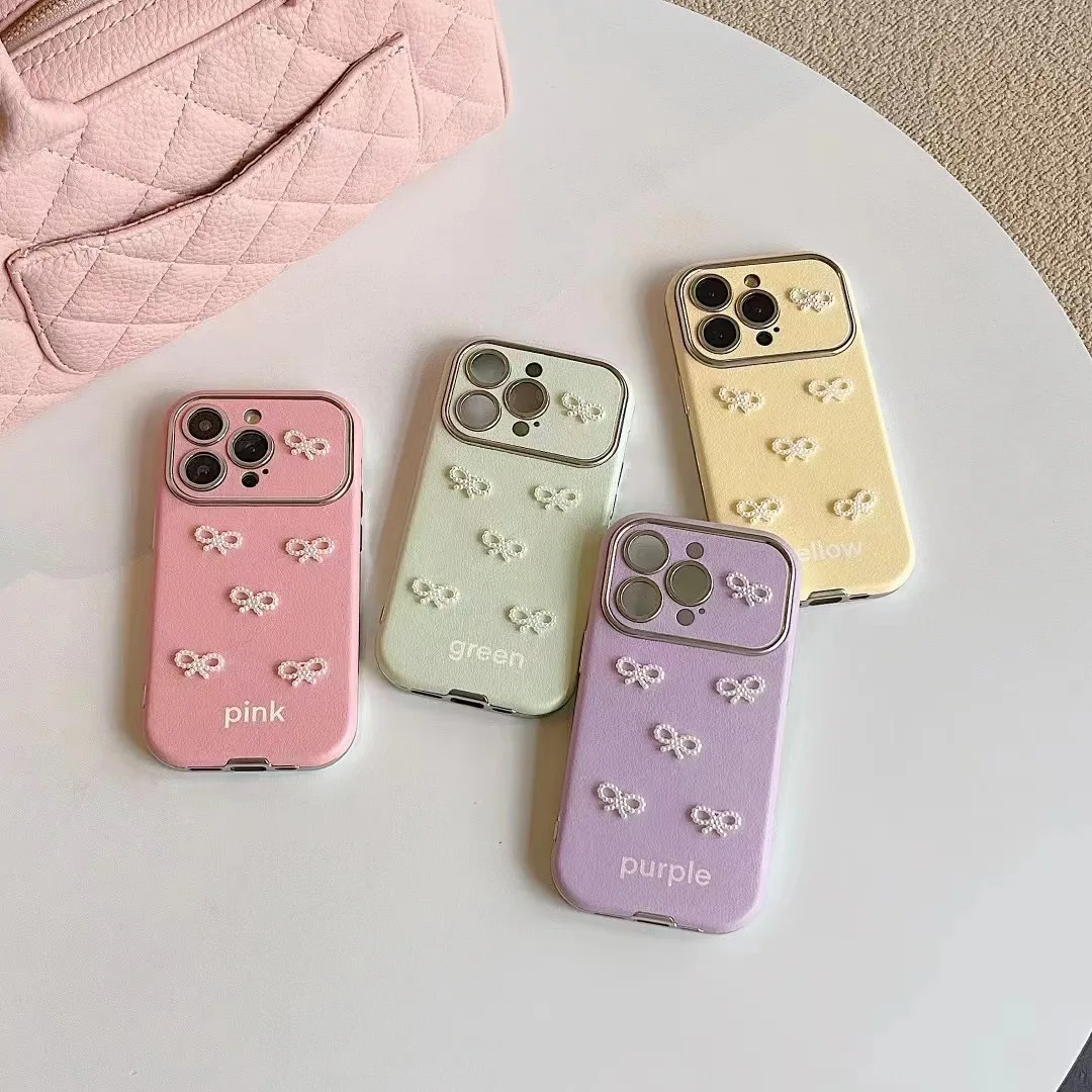 Стереоскопический жемчужный бант Dopamine для iPhone, кожаный мягкий корпус, большое окно, все включено, чехол с защитой от падения 11, 12, 13, 14, 15 Pro Max