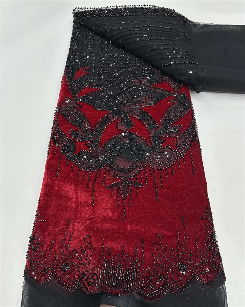 

Роскошная бархатная кружевная ткань высокого качества, кружевная ткань с бисером, модная африканская кружевная ткань с блестками для женщин