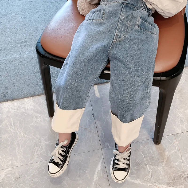 Hnq-Jeans Casual per ragazze autunno pantaloni larghi per bambini Crawler3-8Children abbigliamento un pezzo Dropshipping