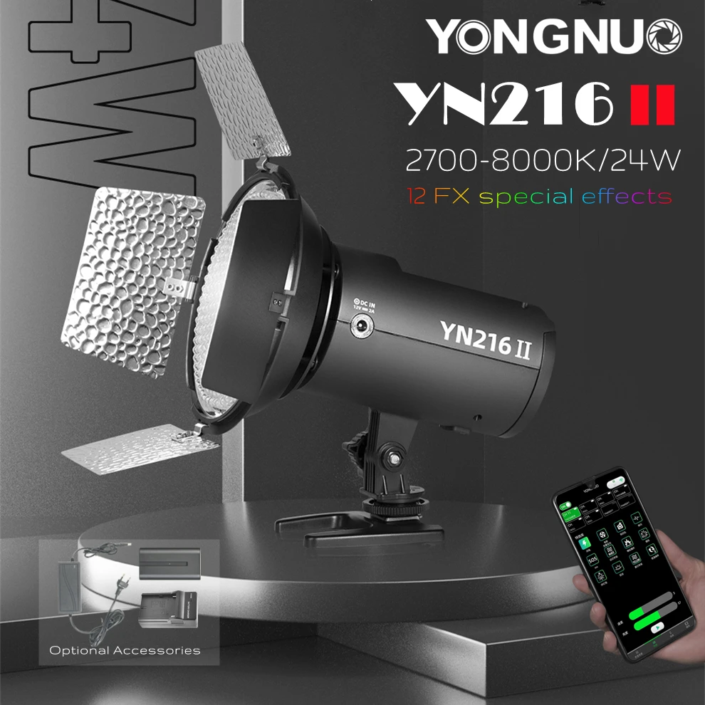 

YONGNUO LED Video Fill Light YN216II 2700-8000K Bi-color 24W Portable Photographic Studio Special Effect Lamp For DV DSLR Camera