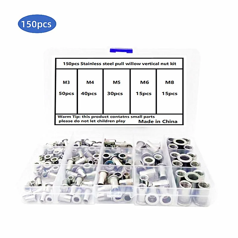 M3-M8 150pcs flat head stainless steel rivet nut cylindrical hollow pull rivet nut press rivet nut