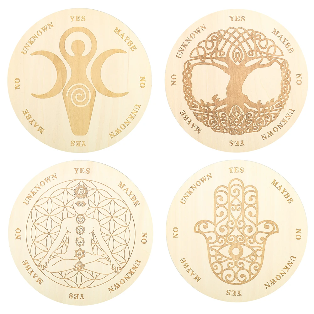 Laser Engraving Round Wood Board Moon Tree of Life Lotus Pattern Home Decoration Crystal Energy Yoga Meditation Divination Tools
